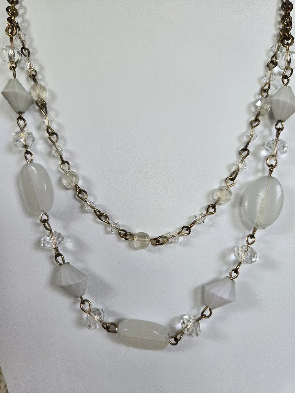 N-138-White Bead Layered Necklace-20